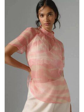 Anthropologie Daniel Rainn Mock-Neck Short-Sleeve Blouse Sz XS